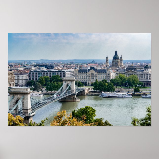 Luftbild der Kettenbrücke in Budapest, Ungarn Poster (Vorne)