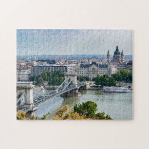 Luftbild der Kettenbrücke in Budapest, Ungarn Puzzle