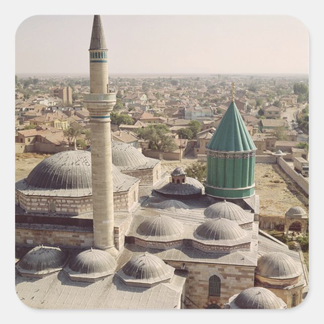 Luftbild der Mevlana Tekke Quadratischer Aufkleber (Vorderseite)