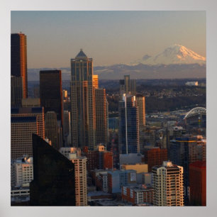 Luftbild der Skyline der Stadt Seattle 2 Poster