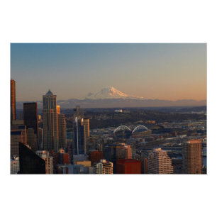 Luftbild der Skyline der Stadt Seattle 2 Poster