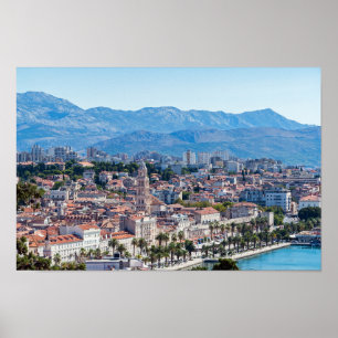 Luftbild der Uferpromenade von Split, Dalmatien, K Poster