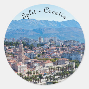 Luftbild der Uferpromenade von Split, Dalmatien, K Runder Aufkleber