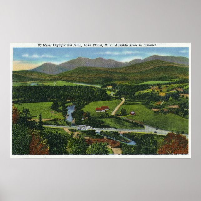 Luftbild des 60 Meter langen olympischen Skispanns Poster (Vorne)