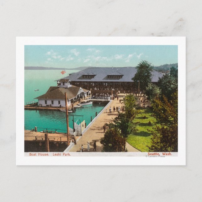 Luftbild des Boat House, Lake, Leshi Park Postkarte (Vorderseite)