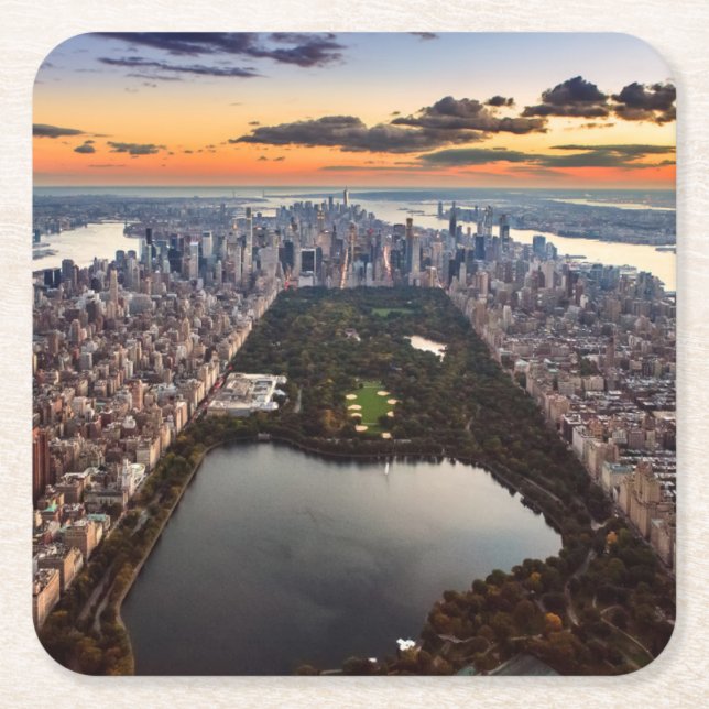 Luftbild des Central Park bei Sonnenuntergang Rechteckiger Pappuntersetzer (Vorderseite)