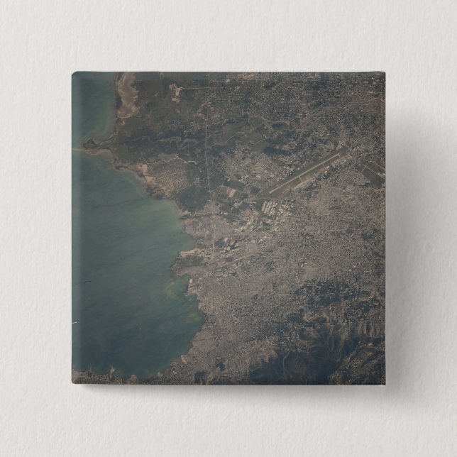 Luftbild des Gebiets Port-au-Prince in Haiti Button (Vorderseite)