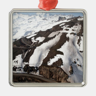 Luftbild des Skigebiets Valle Nevado Chile Silbernes Ornament