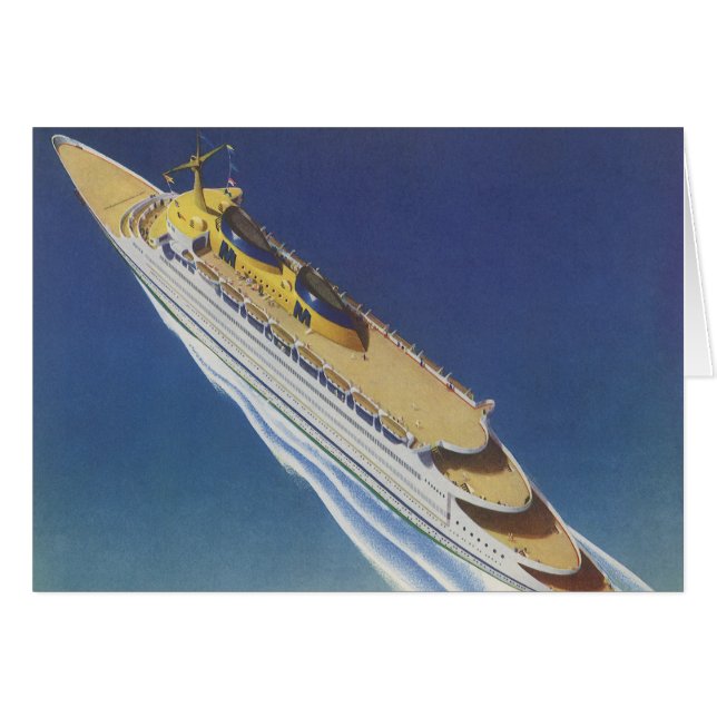 Luftbild eines Vintagen Kreuzfahrtschiffs im Ozean (Vorderseite (Horizontal))