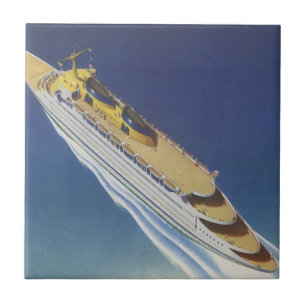 Luftbild eines Vintagen Kreuzfahrtschiffs im Ozean Fliese