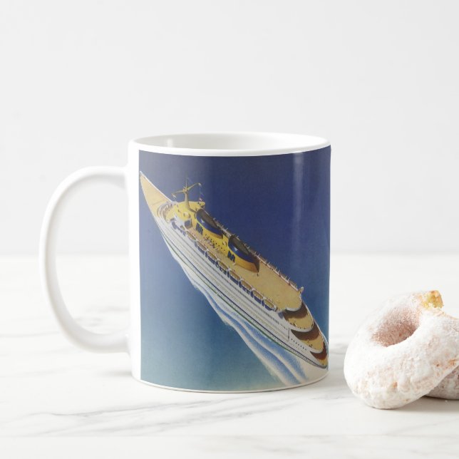 Luftbild eines Vintagen Kreuzfahrtschiffs im Ozean Kaffeetasse (Mit Donut)