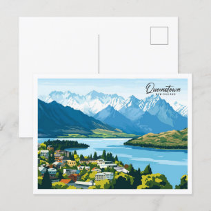 Luftbild Queenstown Neuseeland Illustration Postkarte