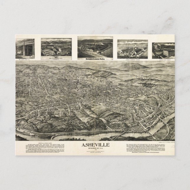 Luftbild von Asheville, North Carolina (1912) Postkarte (Vorderseite)