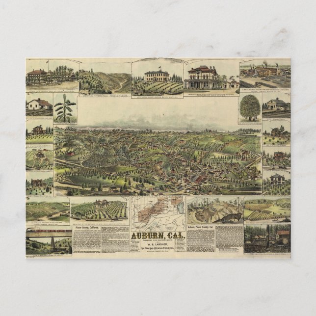 Luftbild von Auburn, Kalifornien (1887) Postkarte (Vorderseite)