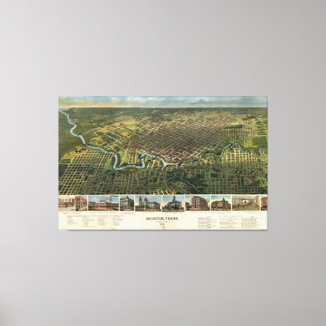 Luftbild von Houston, Texas (1891) Leinwanddruck (Vorderseite)
