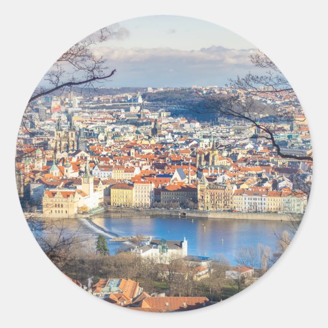 Luftbild von Prag Runder Aufkleber (Vorderseite)
