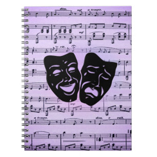Lüfter mit lila Musik- und Theatermasken Notizblock