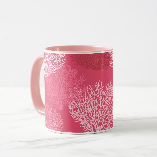 Lüfterkorallenprint, Korallenfarben Tasse (Vorderseite Links)