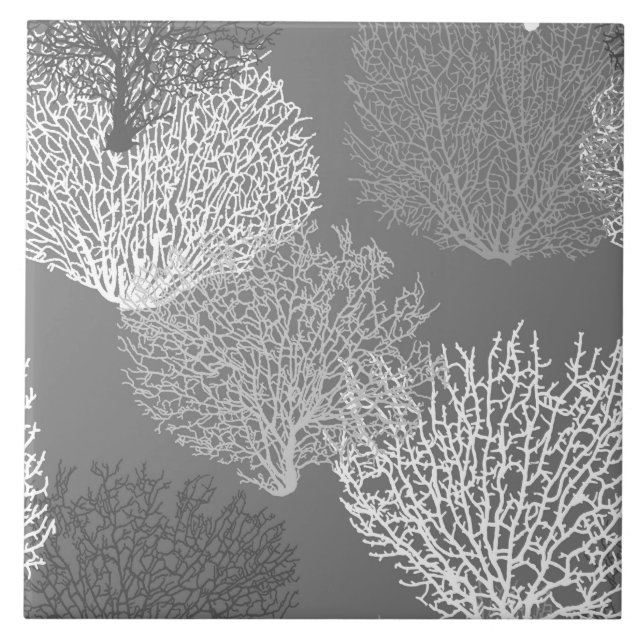 Lüfterkorallenprint, Silbergrau/Grau Fliese (Vorderseite)