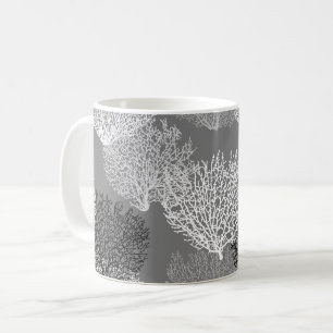 Lüfterkorallenprint, Silbergrau/Grau Kaffeetasse