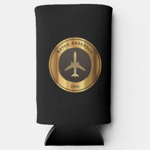 Luftfahrt - Gold-Flugzeug-Logo Seltzer kann kühlen Selters Dosenkühler