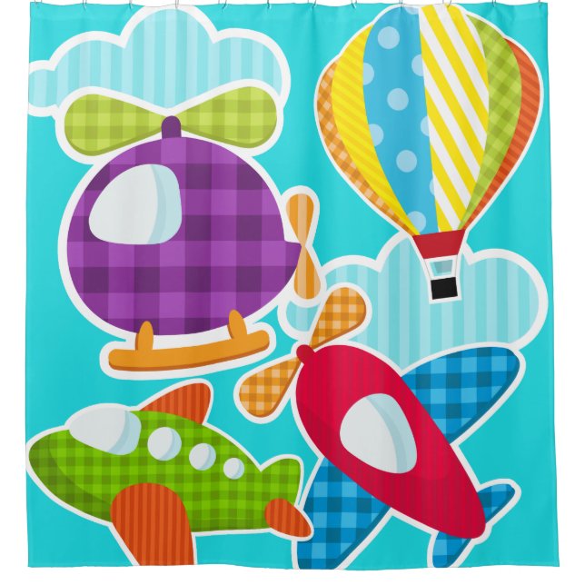 Luftfahrt Heißluftballonflugzeuge Hubschrauber Duschvorhang (Vorderseite)