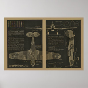 Luftfahrt-Hurrikan-Flugzeug-Entwurfs-Kunst-Druck Poster