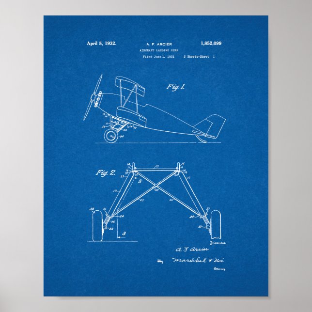 Luftfahrt-Landing-Gear-Patent - Blueprint Poster (Vorne)