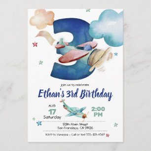 Luftfahrzeug 3. Geburtstag Einladung - Thema Flugz