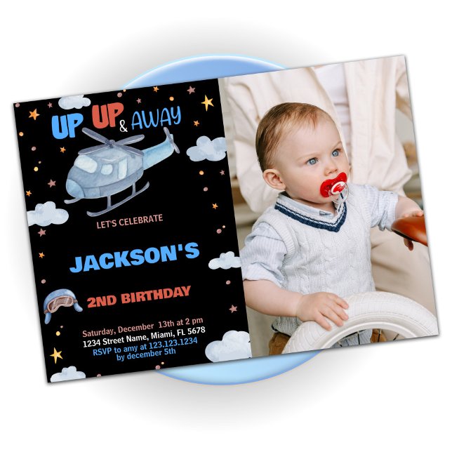 Luftfahrzeug Einladung zum Geburtstag Schwarz mit  (Airplane Birthday Invitations Black with photo)