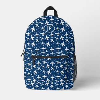 Luftfahrzeug-Thema Blau und Weiß Monogramm Bedruckter Rucksack