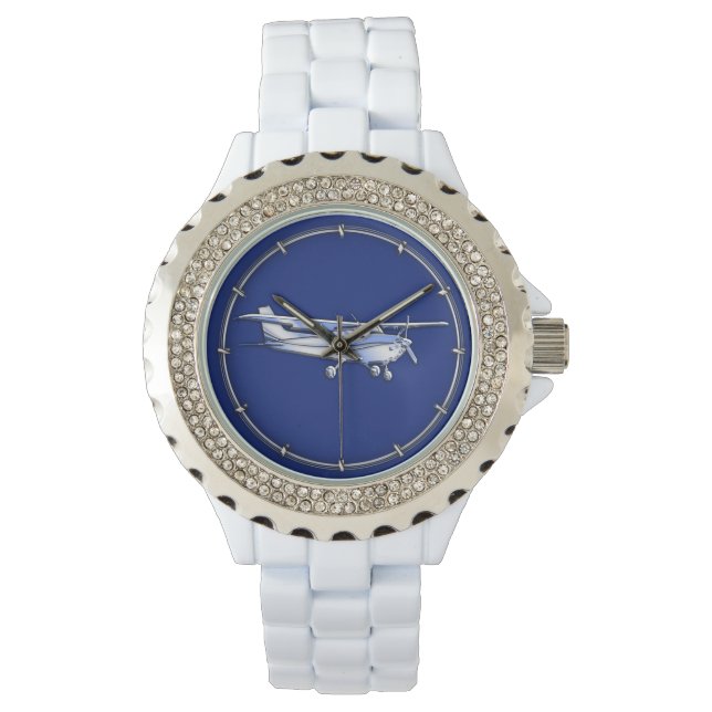 Luftfahrzeuge Chrom Cessna Silhouette Flying on Bl Armbanduhr (Vorderseite)