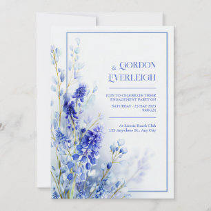 Luftig Blaues Muscari Aquarell Blumenrahmen Hochze Einladung