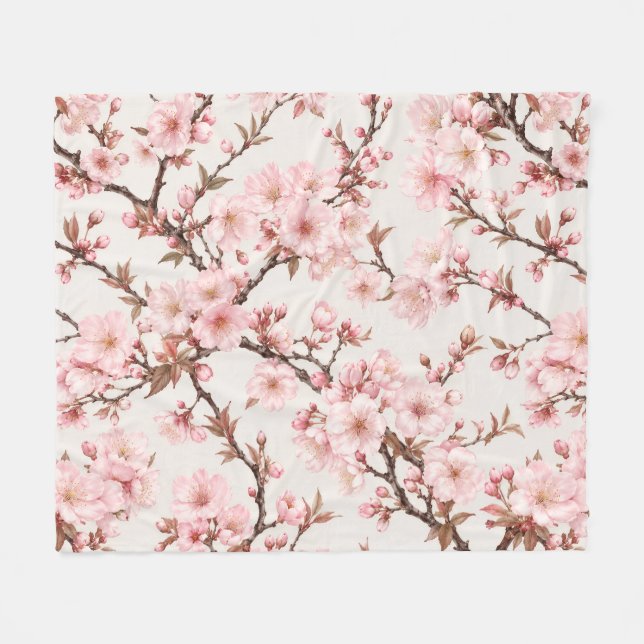 Luftige Kirschblüten-Botanical-Art Fleecedecke (Vorderseite (Horizontal))