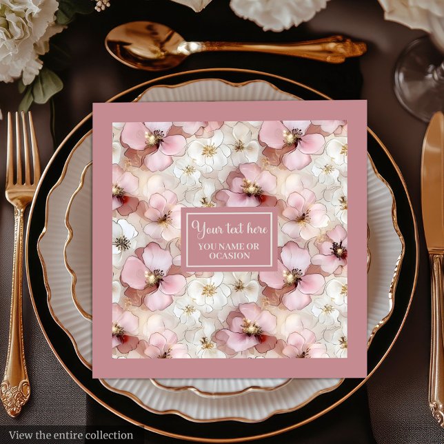 Luftige rosa und goldene Servietten mit ätherische (Aerial Pink and Gold Napkins Ethereal Monogram)