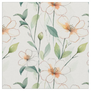 Luftige Weiße Blumen Grünes Muster Blüte Floral Stoff