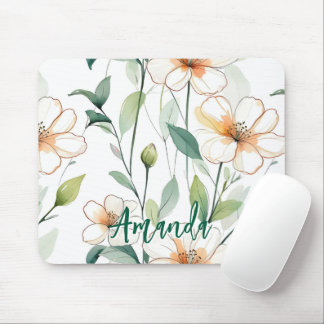 Luftige weiße Blumen Grünmuster Blüte floral Mousepad