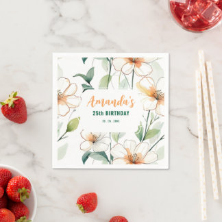 Luftige Weiße Blumen Grünmuster Blüte Floral Serviette
