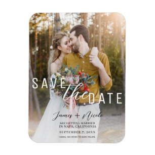 Luftige weiße Overlay-Foto-Save-the-Date-Hochzeit Magnet