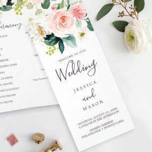 Luftiges Errötendes Dreifalt-Hochzeitsprogramm Flyer