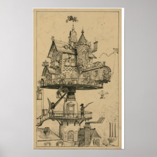 Luftiges Haus von Albert Robida (1883) Poster