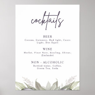 Luftiges Lila und Grünes Florales, Party-Getränkem Poster