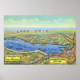 Luftkarte von See und von umgebenden Städten Poster