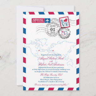 Luftpost-Herz USA und Mazedonien Wedding Einladung