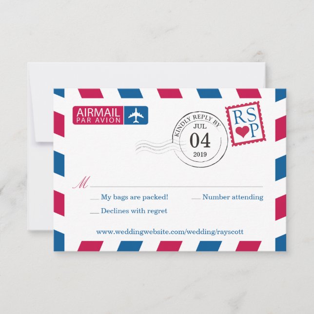 Luftpost | Hochzeit RSVP Karte (Vorderseite)