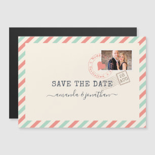 Luftpost-Hochzeit-Save-the-Date-Foto im Vintage-St Magneteinladung