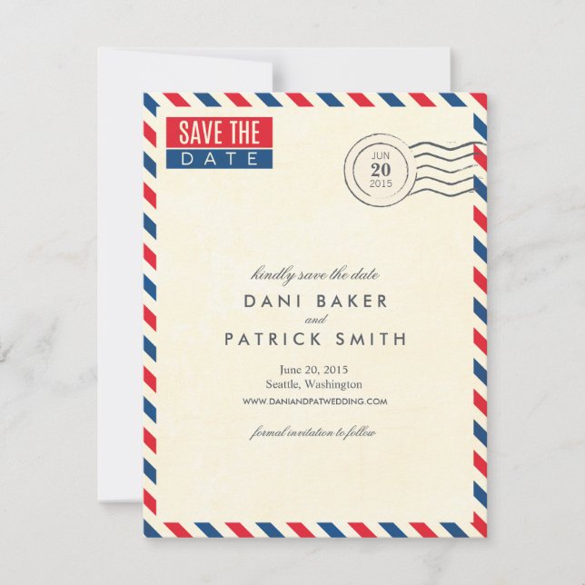 Luftpost-Hochzeit - Termin vormerken Save The Date (Vorderseite)