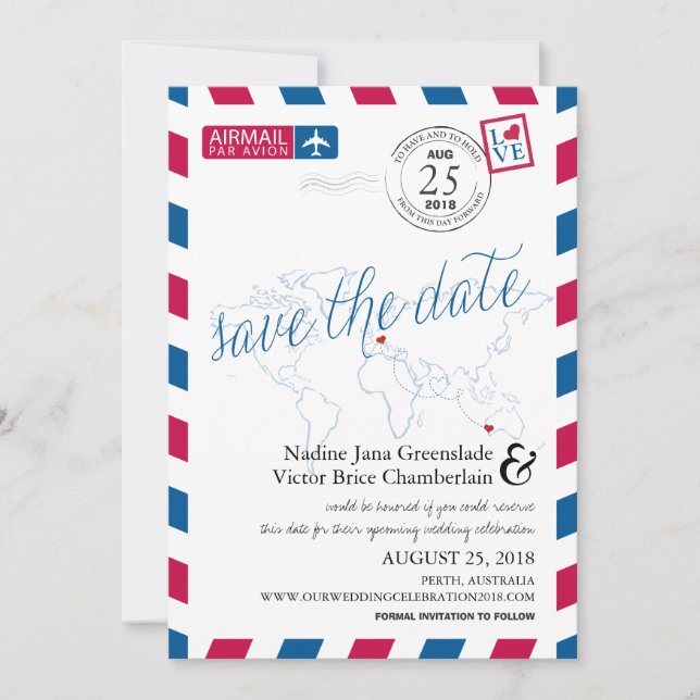 Luftpost Italien und Austraila Save the Date (Vorderseite)