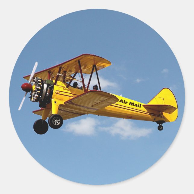 Luftpostbiplane Runder Aufkleber (Vorderseite)