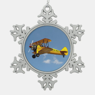 Luftpostbiplane Schneeflocken Zinn-Ornament